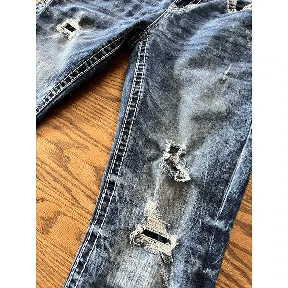 Rock Revival Jeans Men's 32x30 Selwyn Leather Insert Star Slim Taper Distressed - Picture 5 of 16